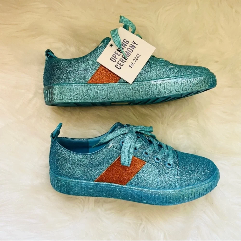 New! OPENING CEREMONY La Cienega Glitter Lace Up Platform Sneakers - Picture 12 of 16